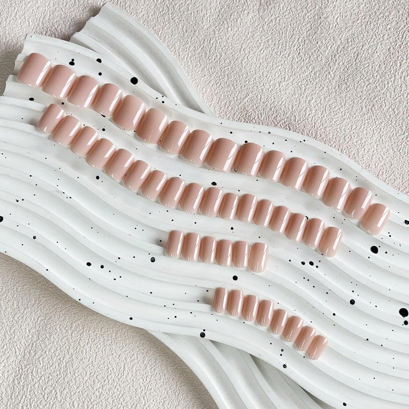 KQueenest 48 Pcs Square Press on Nails Short Length, Press on Nude Fake Nails Acrylic, Solid Color Small Nude Nails Set, Neutral Gel Glue on Nails Short, Stick on Nails For Women Finger Decoration - Image 3